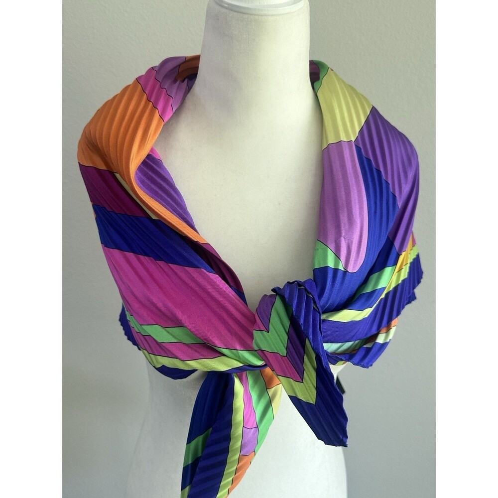ETRO Silk Scarf Pleated 36" Square Abstract Geometric Multicolor Italy - Picture 3 of 13